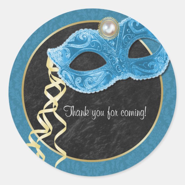 Masquerade Party Thank You Sticker - teal (Front)