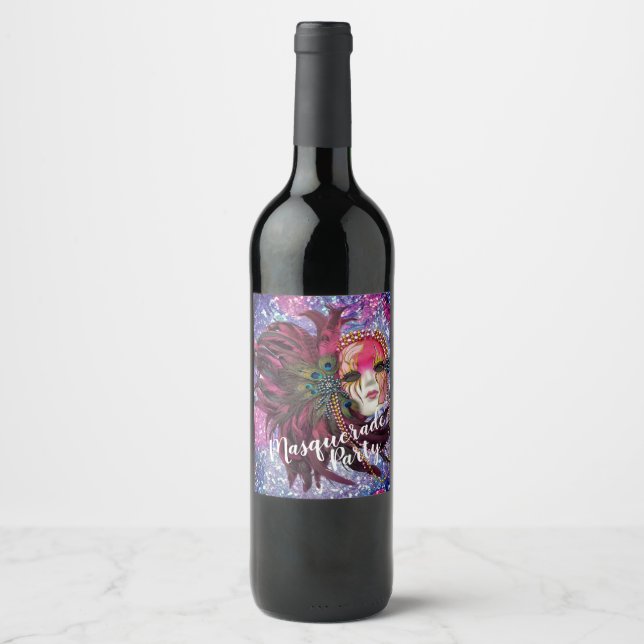 Masquerade Party Wine Bottle Labels - Mardi Gras (Front)