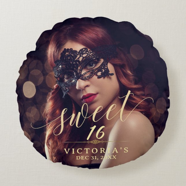 Masquerade Photo Sweet 16 Round Cushion (Front)