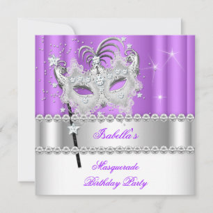 Masquerade Purple Diamond Mask Birthday Party 2 Invitation