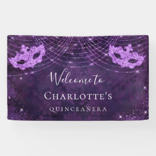 Masquerade purple glitter dust Quinceanera Banner