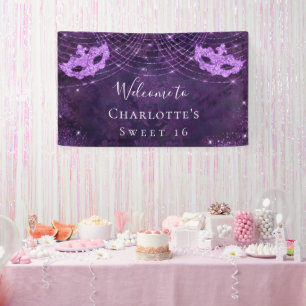 Masquerade purple glitter dust Sweet 16 birthday Banner