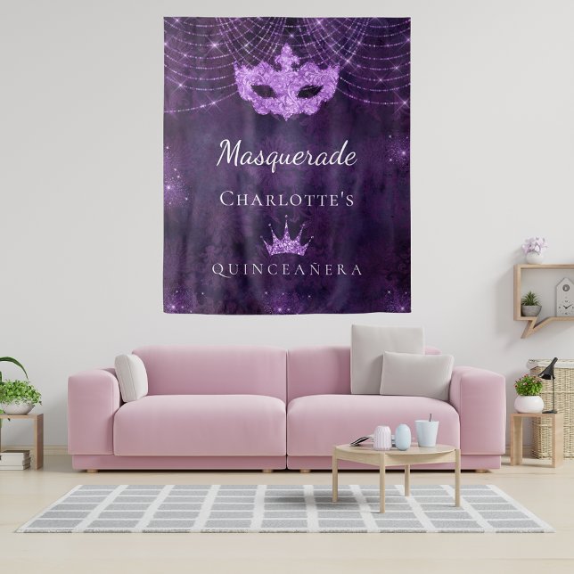 Masquerade purple glitter Quinceanera birthday Tapestry (Creator Uploaded)