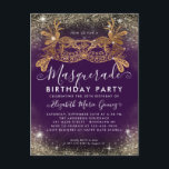 Masquerade Purple Gold Glitter Dust Birthday Party Postcard<br><div class="desc">Modern Glam Masquerade Purple Violet Lavender Plum Gold Glitter Sparkle Dust Birthday Party Invitation</div>