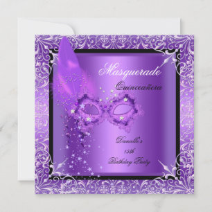Masquerade Purple Mask Quinceanera Party Invitation