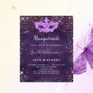 Masquerade purple rose gold party invitation