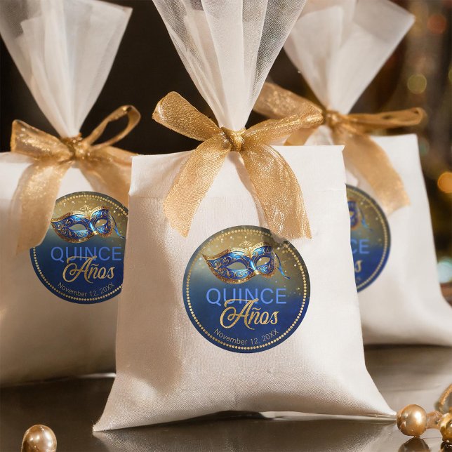 Masquerade Quince Anos Blue Gold ID1031 Classic Round Sticker (Creator Uploaded)