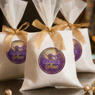 Masquerade Quince Anos Purple Gold ID1031 Classic Round Sticker