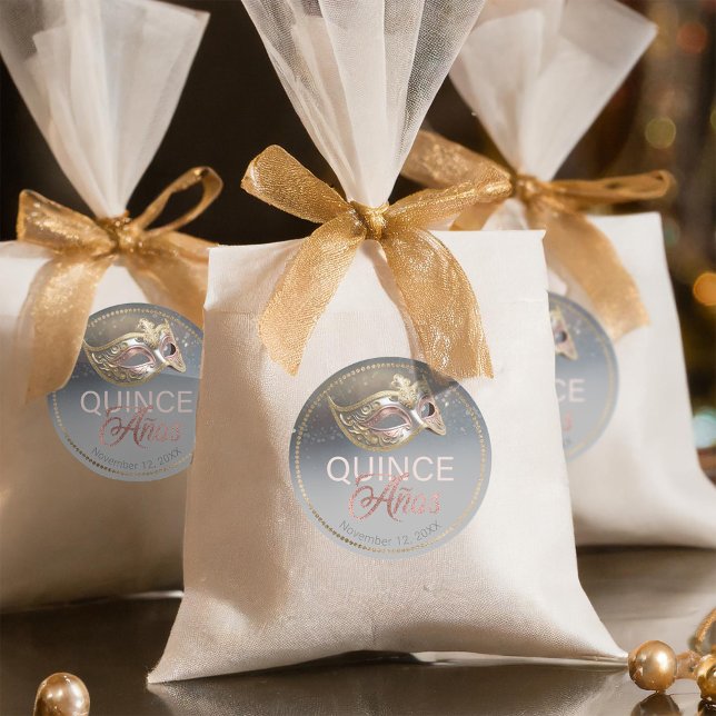 Masquerade Quince Anos Rose Gold ID1031 Classic Round Sticker (Creator Uploaded)