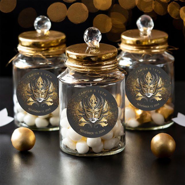 Masquerade Quinceanera Black Gold V2 ID1031 Classic Round Sticker (Creator Uploaded)