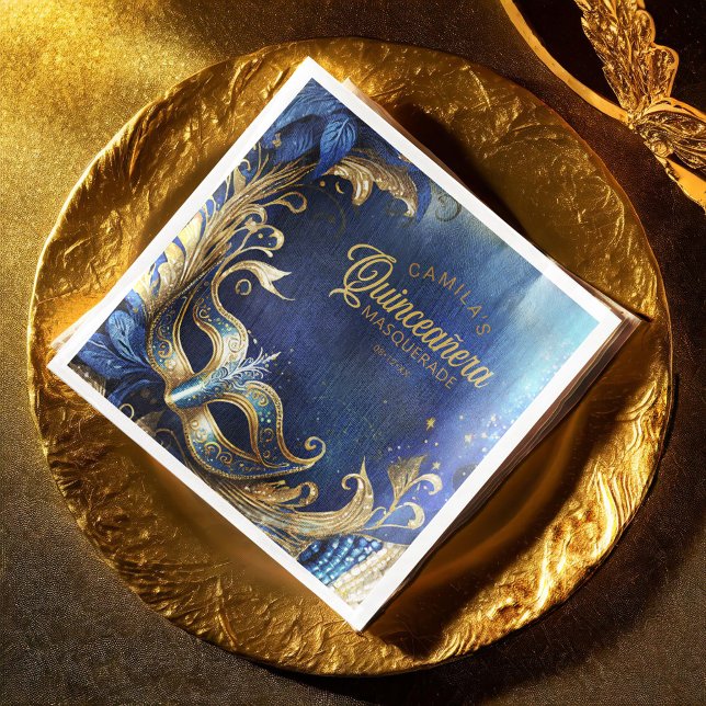 Masquerade Quinceanera Blue Gold ID1031 Napkin (Creator Uploaded)