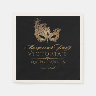 Masquerade Quinceanera Chic Black Gold Napkin