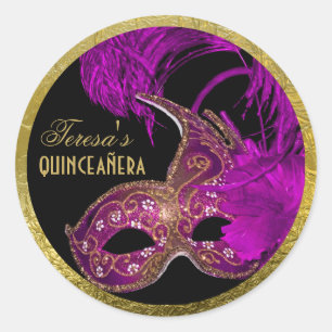 Masquerade quinceañera fifteenth birthday purple classic round sticker