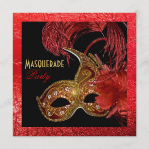 Masquerade Quinceañera party red foil Invitation