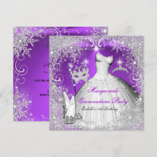Masquerade Quinceanera Purple Silver Snowflakes Invitation