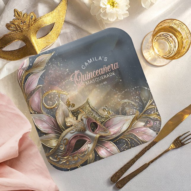 Masquerade Quinceanera Rose Gold ID1031 Paper Plate (Creator Uploaded)