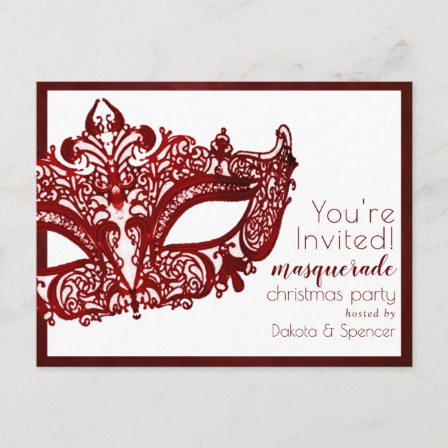 Masquerade Red Mask | Mardi Gras Christmas Party Invitation Postcard (Front)