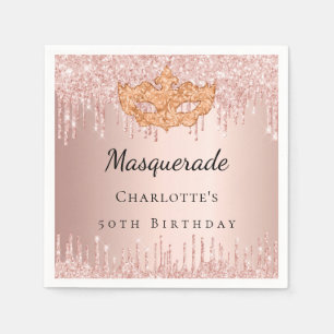 Masquerade rose gold drips birthday party  napkin