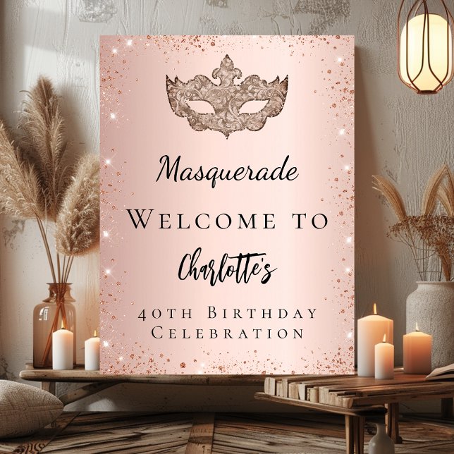 Masquerade rose gold glitter mask welcome poster (Creator Uploaded)