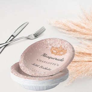 Masquerade rose gold mask birthday party paper plate