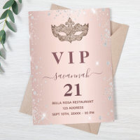 Masquerade rose gold silver glitter vip invitation