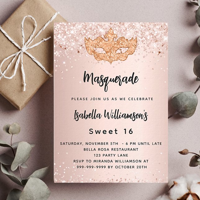 Masquerade rose gold  Sweet 16 luxury Invitation (Creator Uploaded)