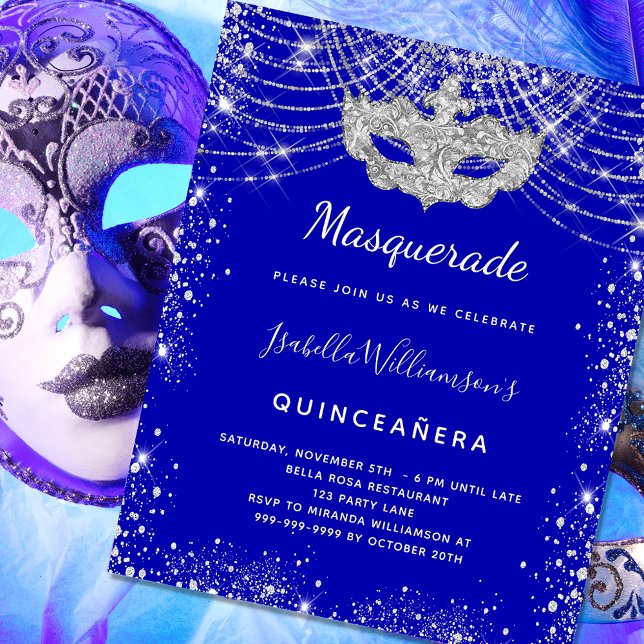 Masquerade royal blue Quinceanera invitation Flyer (Creator Uploaded)