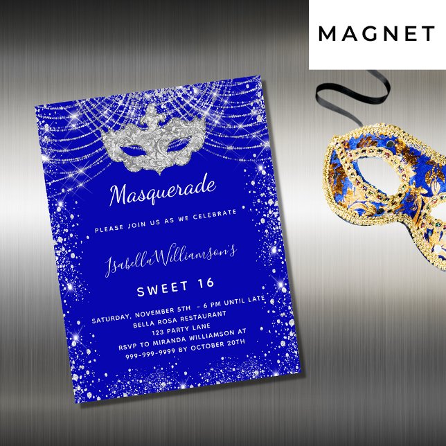 Masquerade royal blue Sweet 16 invitation magnet (Creator Uploaded)