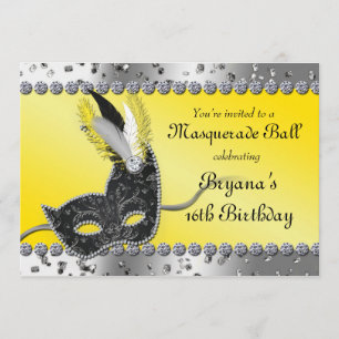 Masquerade Silver and Yellow Party Invitation