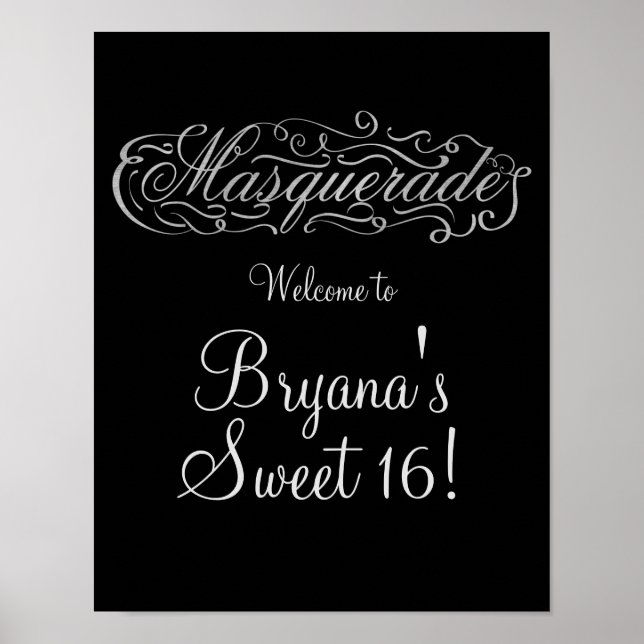MASQUERADE Silver & Any Colour Party Welcome Sign (Front)