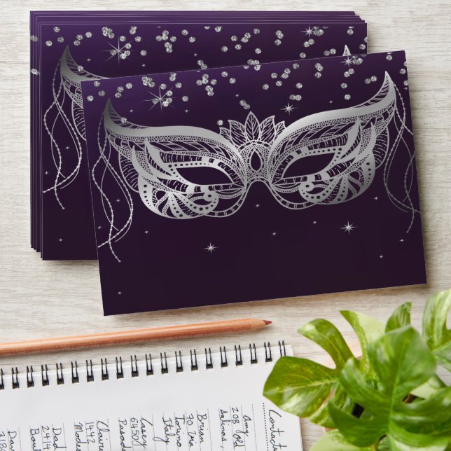 Masquerade Silver Diamonds,Stars Purple Envelope (Stacked)