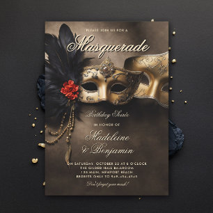 Masquerade Soiree Venetian Masks Duo 50th Birthday Invitation