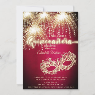 Masquerade sparkling firework luxury Quinceañera  Invitation