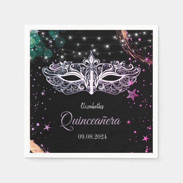 Masquerade,Stars Chic Masque Quinceañera   Napkin (Front)