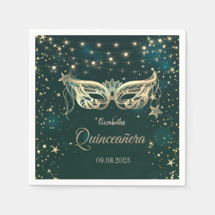 Masquerade,Stars Green Quinceañera   Napkin