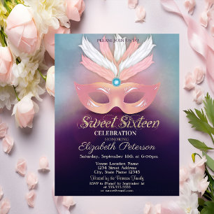 Masquerade,Stars, Ombre Sweet 16 Invitation
