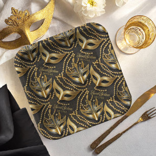 Masquerade Sweet 16 Beads Masks Black ID1032 Paper Plate