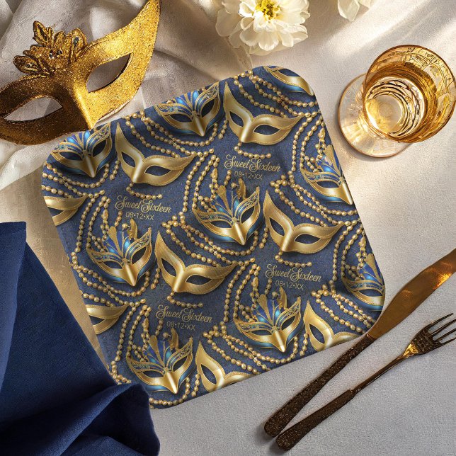 Masquerade Sweet 16 Beads Masks Blue ID1032 Paper Plate (Creator Uploaded)