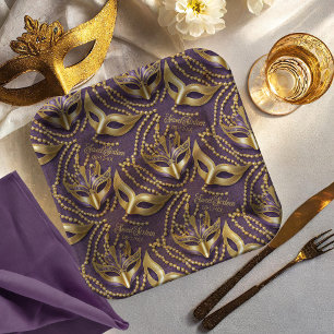 Masquerade Sweet 16 Beads Masks Purple ID1032 Paper Plate