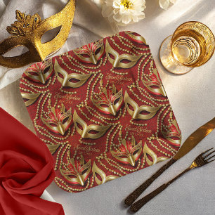 Masquerade Sweet 16 Beads Masks Red ID1032 Paper Plate