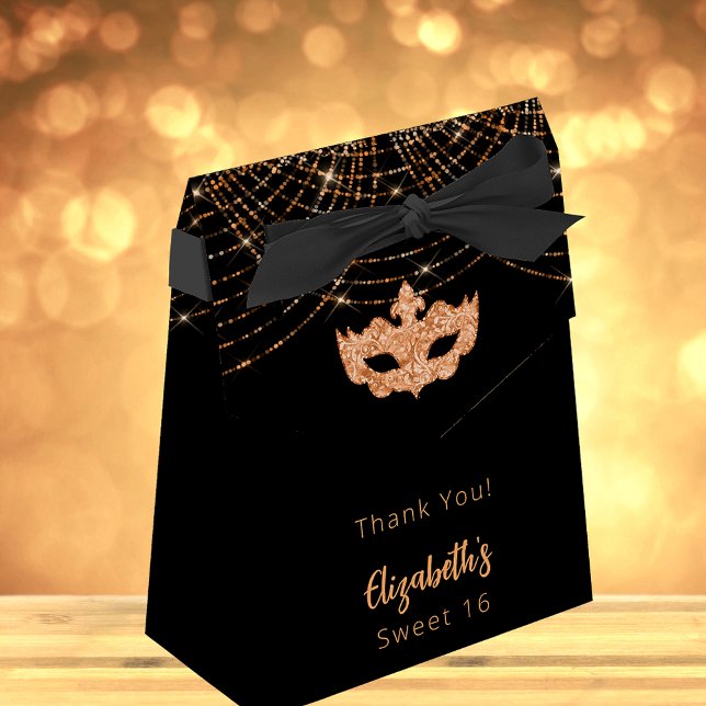 Masquerade Sweet 16 black glitter gold Favour Box (Creator Uploaded)