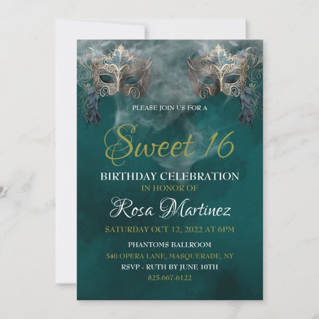 Masquerade Sweet 16 Invitation (Front)
