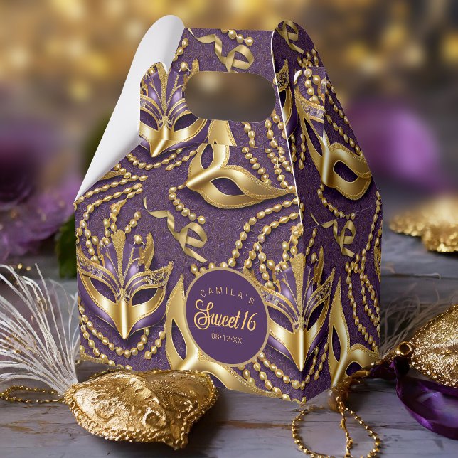 Masquerade Sweet 16 Pattern Purple Gold ID1032 Favour Box (Creator Uploaded)