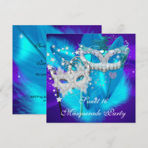 Masquerade Sweet 16 Purple Teal Blue Mask Invitation