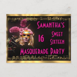 Masquerade sweet sixteen invitation postcard