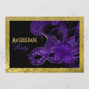 Masquerade Sweet Sixteen party purple, gold foil Invitation