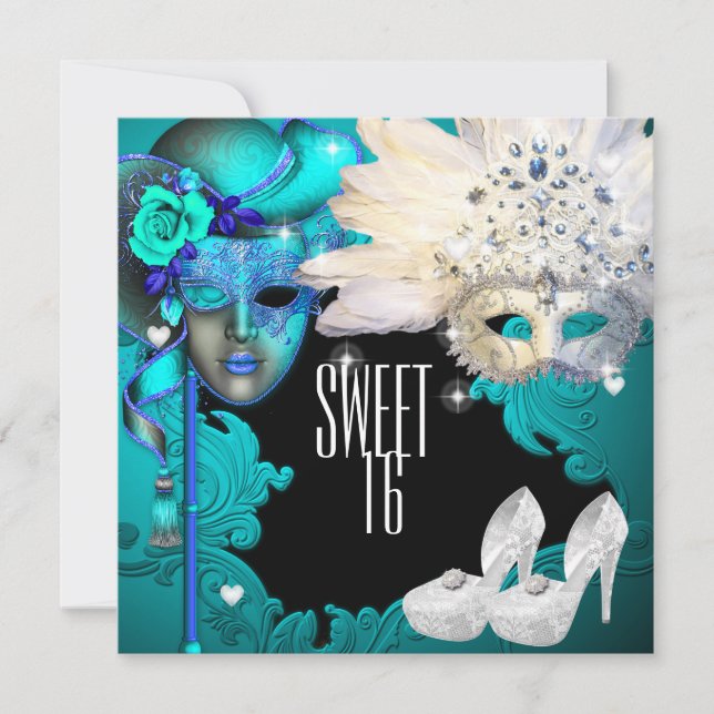 Masquerade, Sweet Sixteen, Quinceanera Invitation (Front)