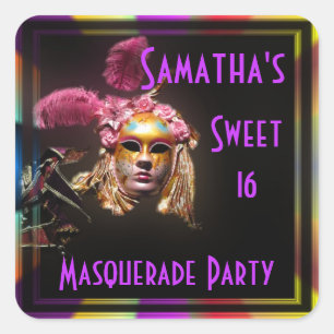 Masquerade sweet sixteen square sticker
