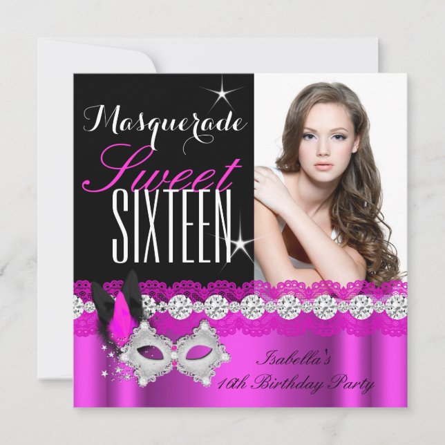 Masquerade Sweet Sixteen Sweet 16 Pink photo Invitation (Front)