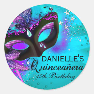 Masquerade Teal & Purple Quinceanera Sticker